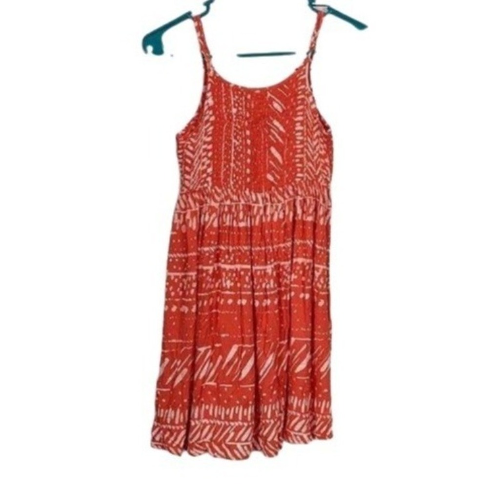 Mudd Girls Size 12 Orange White Tribal Print Smocked Sundress Adjustable Straps